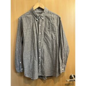 BRIDGE & BURN Gray Cotton Linen Pinpoint Button Down Shirt Sz L Original Slim